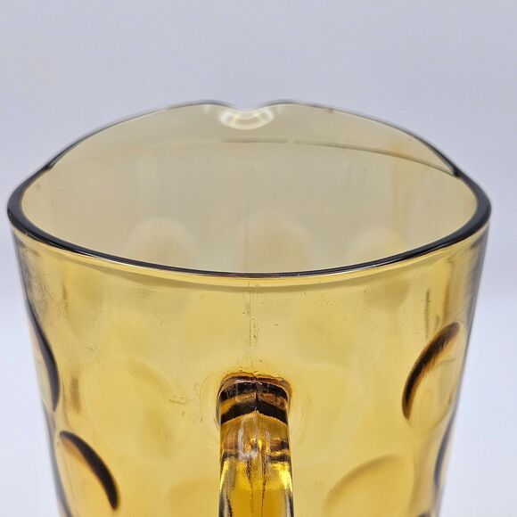 Hazel Atlas Pitcher El Dorado Amber Yellow Gold Coin Dot Glass Pitcher Carafe - Picture 12 of 13